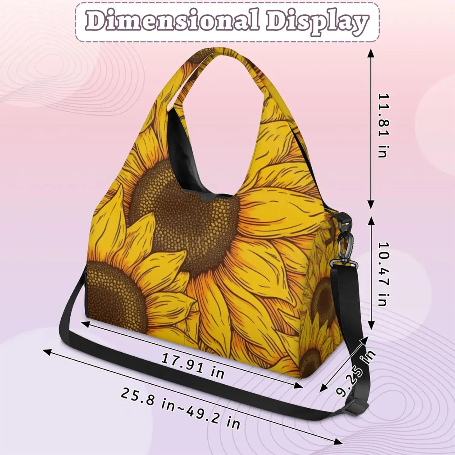 Gym Bag for Women Floral Sunflowers Duffel Bag with Shoe Compartment and Yoga Mat Holder Portable Weekender Bags Travel Tote Bags