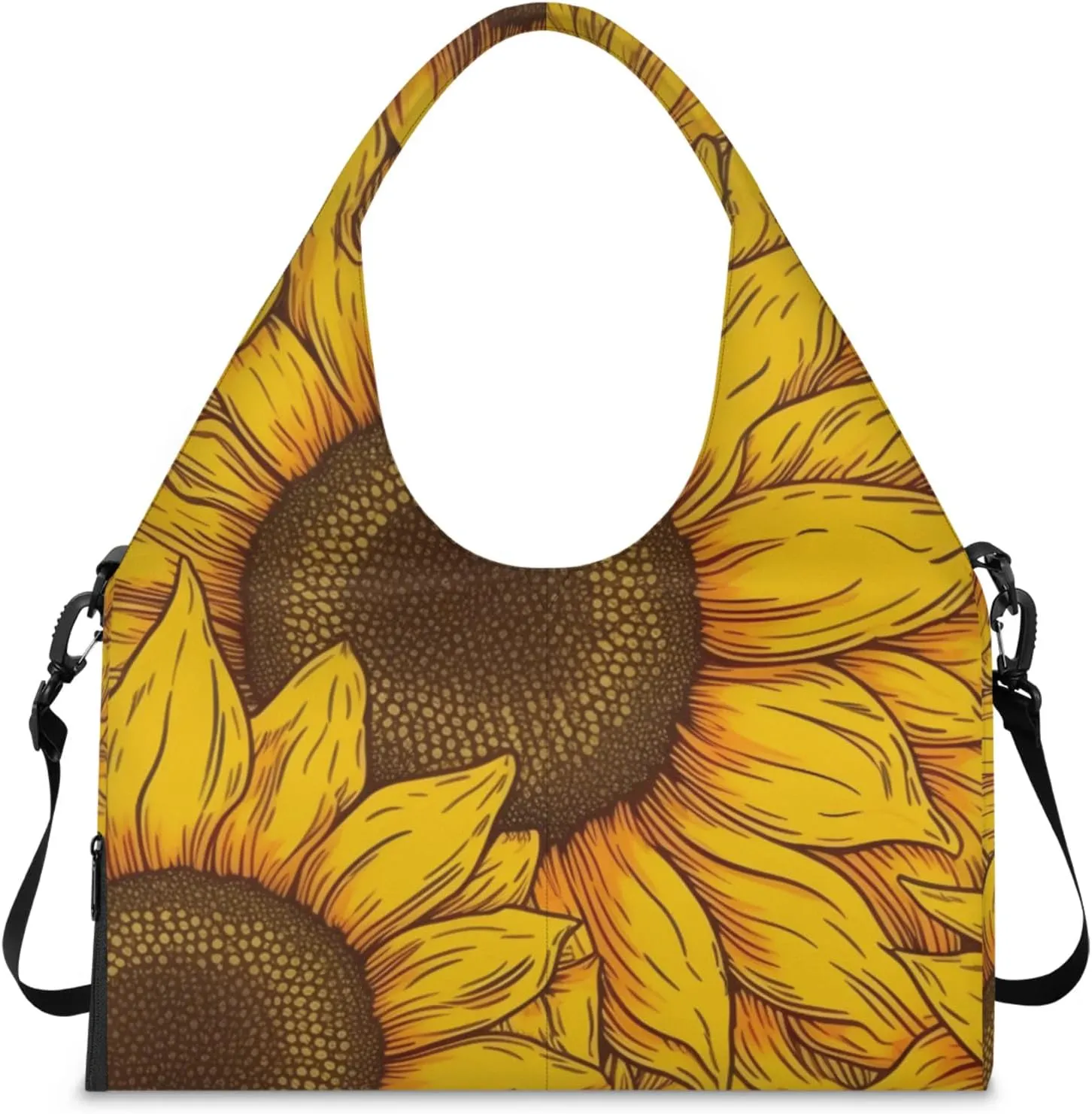 Gym Bag for Women Floral Sunflowers Duffel Bag with Shoe Compartment and Yoga Mat Holder Portable Weekender Bags Travel Tote Bags