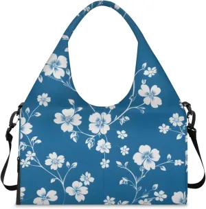 Gym Bag for Women Flower Floral Print Duffel Bag with Shoe Compartment and Yoga Mat Holder Portable Weekender Bags Travel Tote Bags