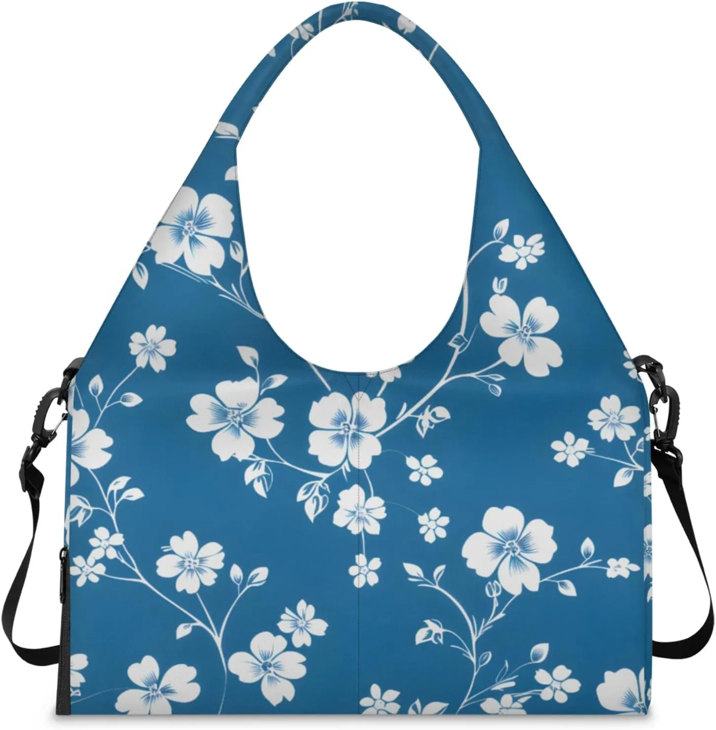 Gym Bag for Women Flower Floral Print Duffel Bag with Shoe Compartment and Yoga Mat Holder Portable Weekender Bags Travel Tote Bags