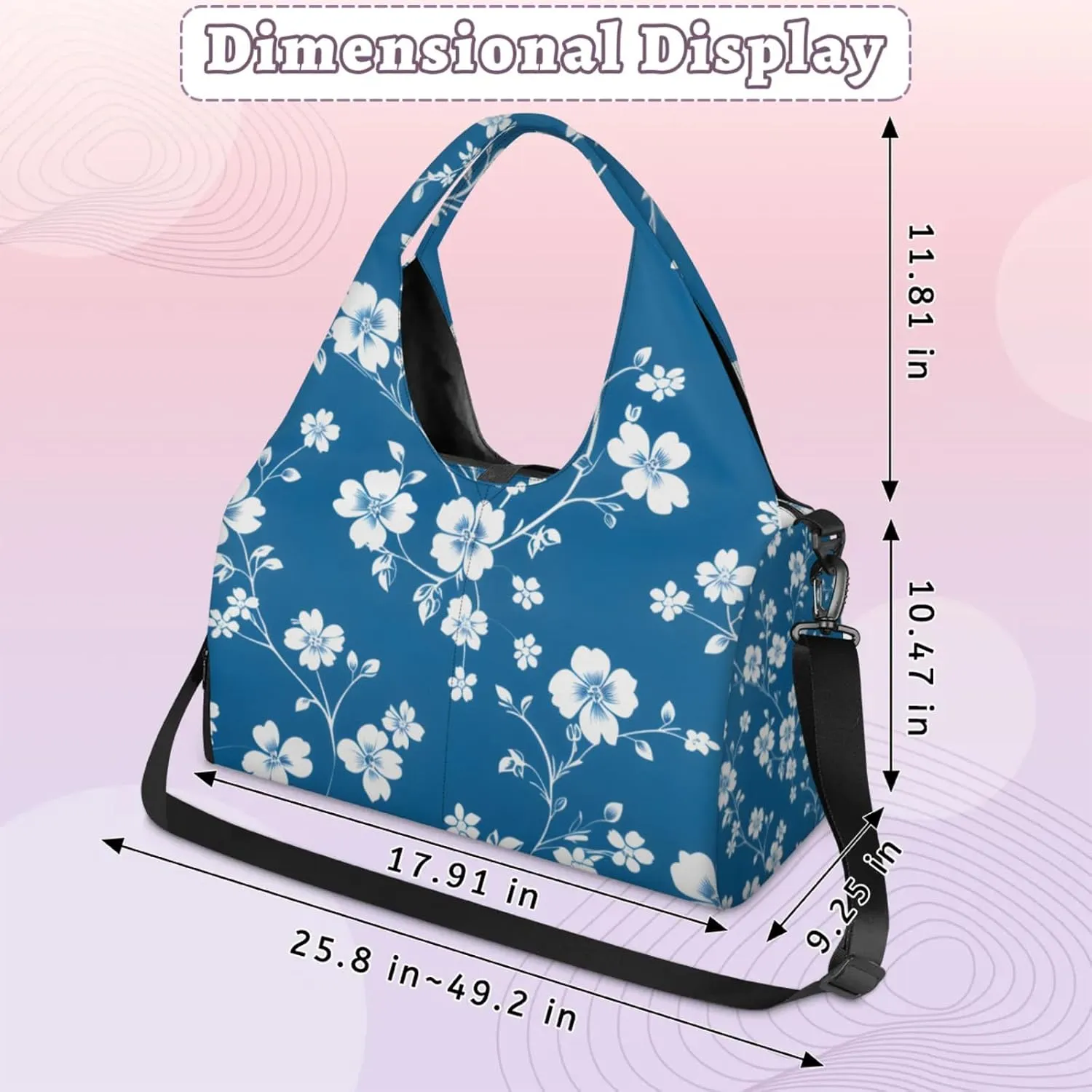 Gym Bag for Women Flower Floral Print Duffel Bag with Shoe Compartment and Yoga Mat Holder Portable Weekender Bags Travel Tote Bags