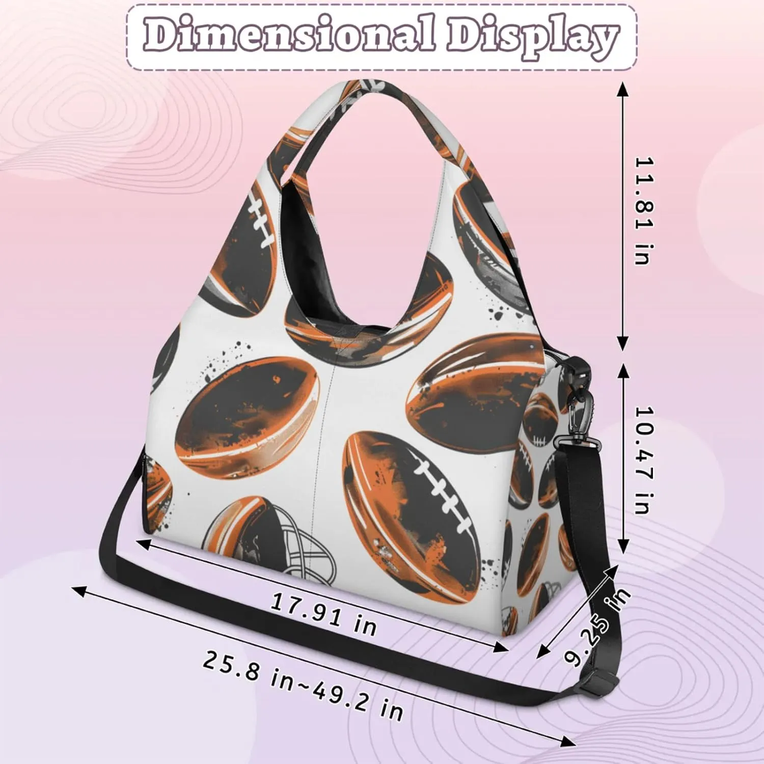 Gym Bag for Women Footballs Themed Duffel Bag with Shoe Compartment and Yoga Mat Holder Portable Weekender Bags Travel Tote Bags