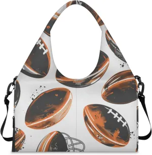 Gym Bag for Women Footballs Themed Duffel Bag with Shoe Compartment and Yoga Mat Holder Portable Weekender Bags Travel Tote Bags