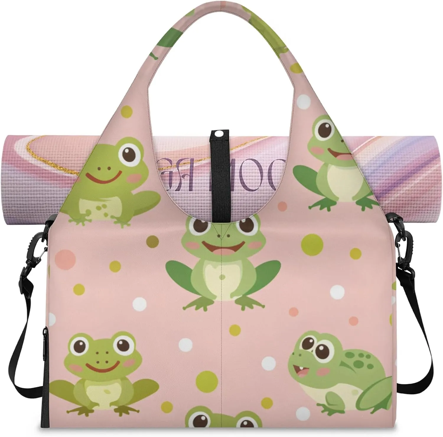 Gym Bag for Women Frogs Duffel Bag with Shoe Compartment and Yoga Mat Holder Portable Weekender Bags Travel Tote Bags