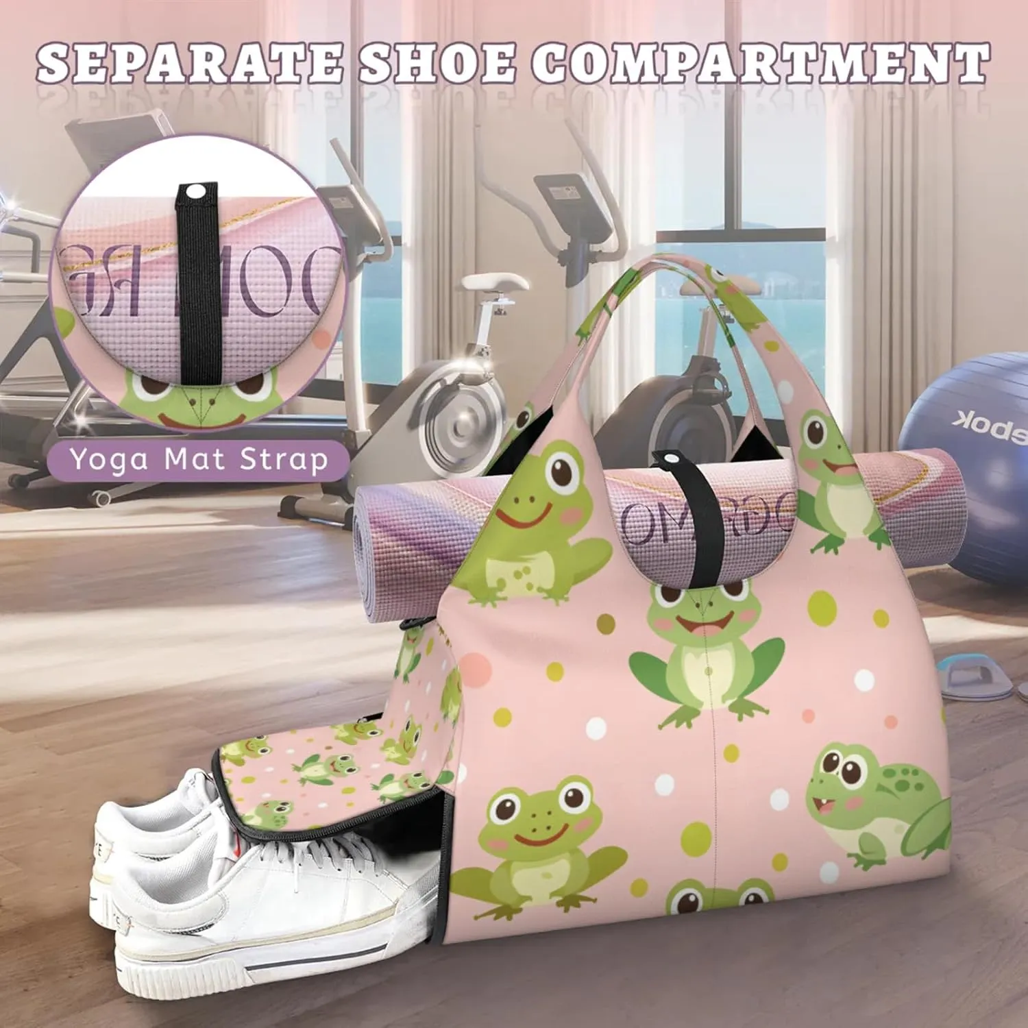 Gym Bag for Women Frogs Duffel Bag with Shoe Compartment and Yoga Mat Holder Portable Weekender Bags Travel Tote Bags