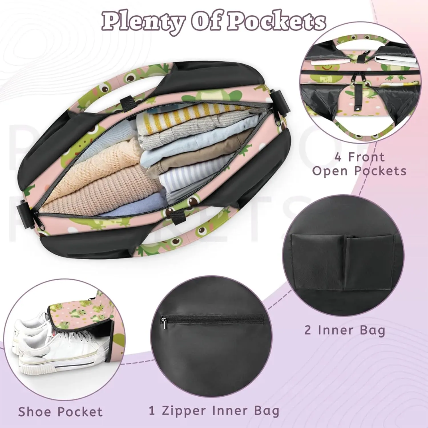 Gym Bag for Women Frogs Duffel Bag with Shoe Compartment and Yoga Mat Holder Portable Weekender Bags Travel Tote Bags