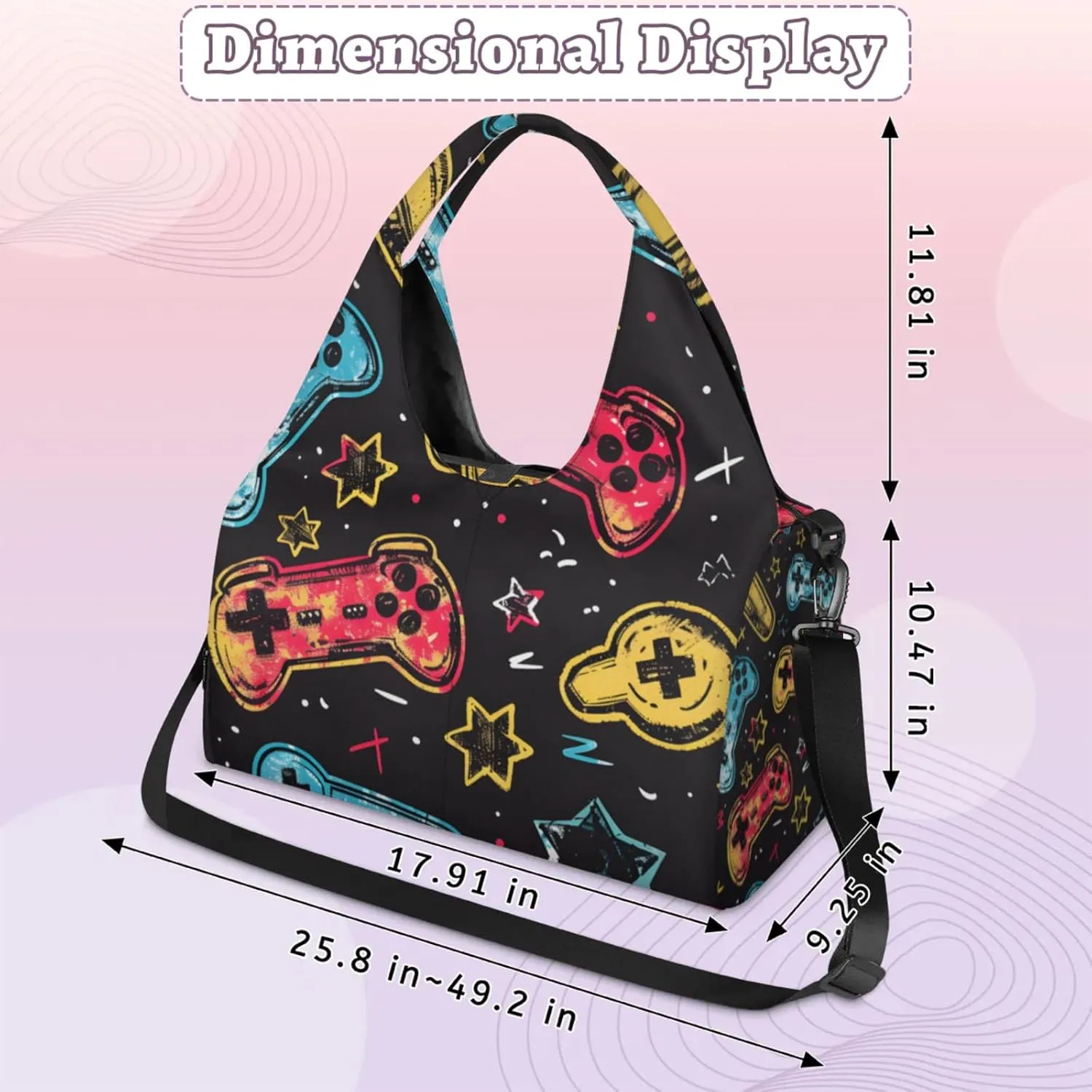 Gym Bag for Women Games Theme Duffel Bag with Shoe Compartment and Yoga Mat Holder Portable Weekender Bags Travel Tote Bags
