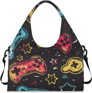 Gym Bag for Women Games Theme Duffel Bag with Shoe Compartment and Yoga Mat Holder Portable Weekender Bags Travel Tote Bags