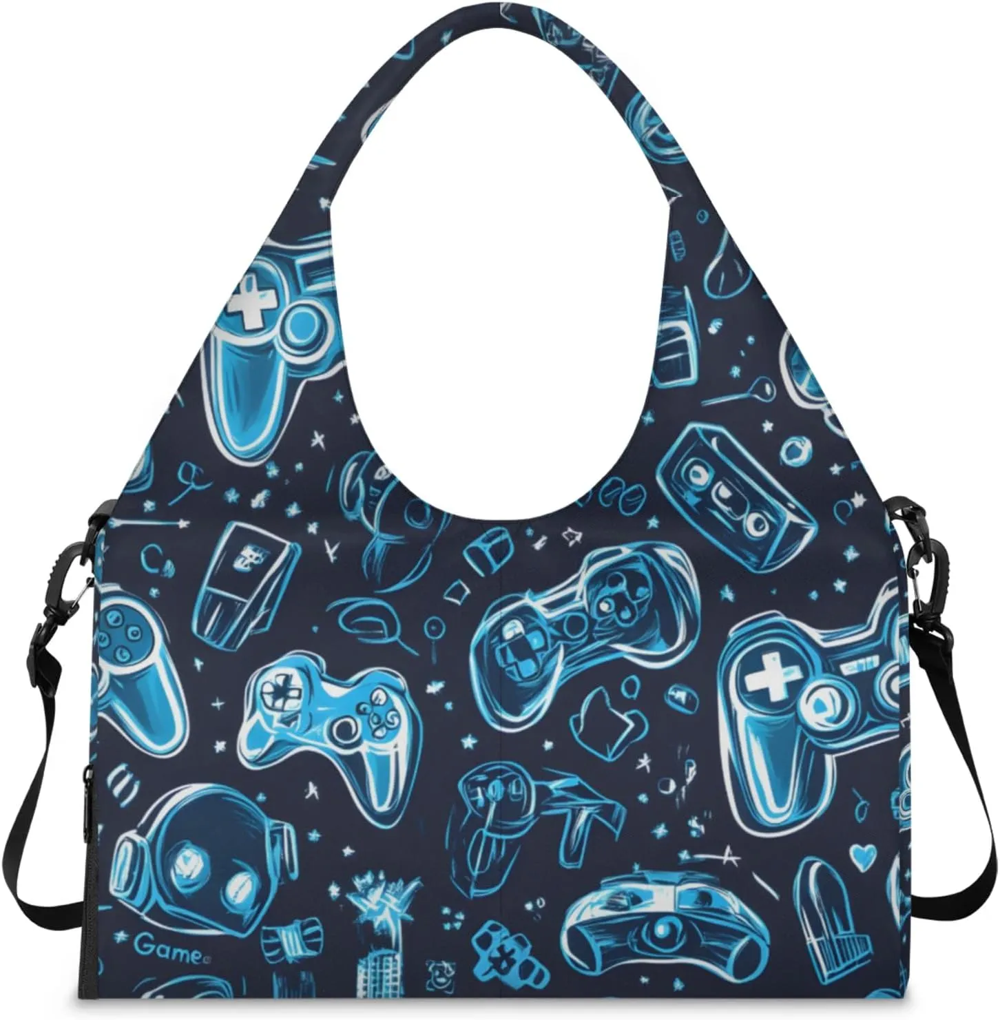 Gym Bag for Women Gaming Controller Print Duffel Bag with Shoe Compartment and Yoga Mat Holder Portable Weekender Bags Travel Tote Bags