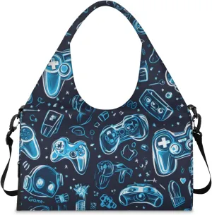 Gym Bag for Women Gaming Controller Print Duffel Bag with Shoe Compartment and Yoga Mat Holder Portable Weekender Bags Travel Tote Bags