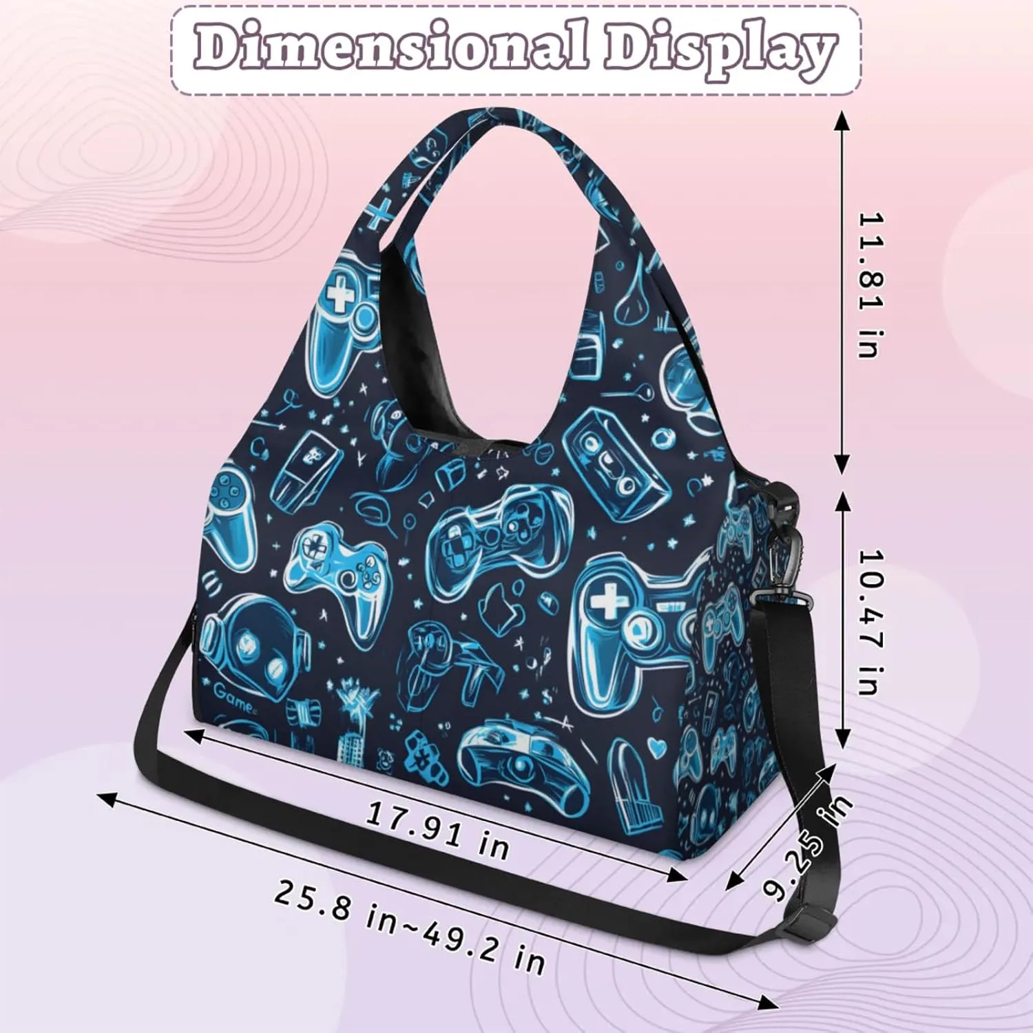 Gym Bag for Women Gaming Controller Print Duffel Bag with Shoe Compartment and Yoga Mat Holder Portable Weekender Bags Travel Tote Bags
