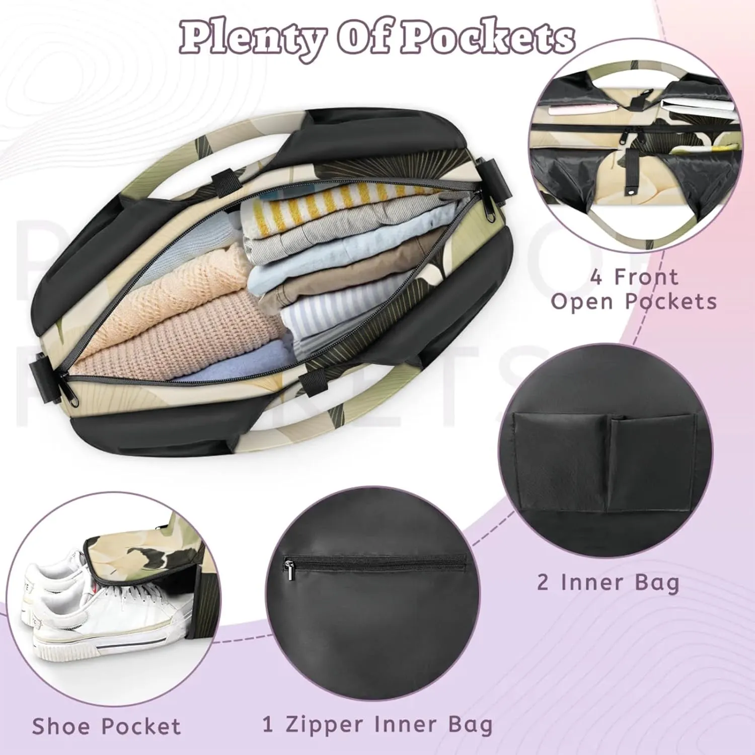 Gym Bag for Women Ginkgo Leaf Duffel Bag with Shoe Compartment and Yoga Mat Holder Portable Weekender Bags Travel Tote Bags