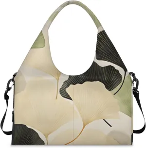 Gym Bag for Women Ginkgo Leaf Duffel Bag with Shoe Compartment and Yoga Mat Holder Portable Weekender Bags Travel Tote Bags