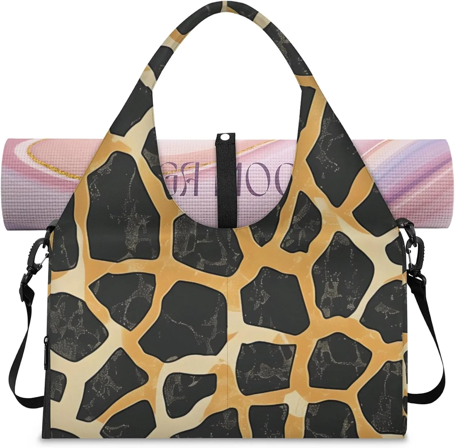 Gym Bag for Women Giraffe Pattern Duffel Bag with Shoe Compartment and Yoga Mat Holder Portable Weekender Bags Travel Tote Bags