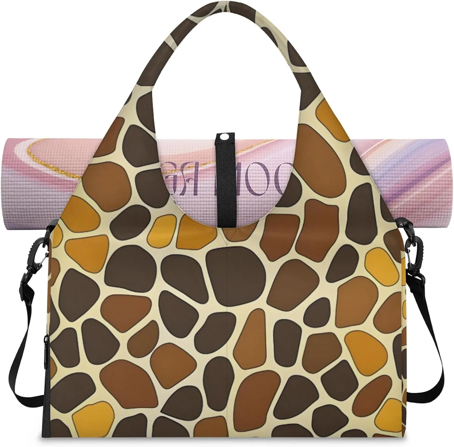 Gym Bag for Women Giraffes Print Duffel Bag with Shoe Compartment and Yoga Mat Holder Portable Weekender Bags Travel Tote Bags