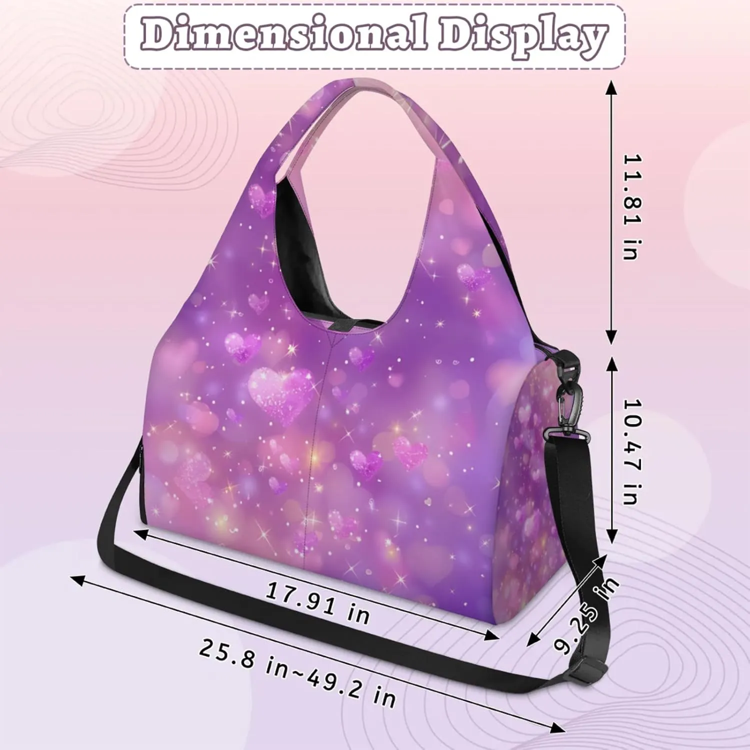 Gym Bag for Women Hearts Stars Duffel Bag with Shoe Compartment and Yoga Mat Holder Portable Weekender Bags Travel Tote Bags