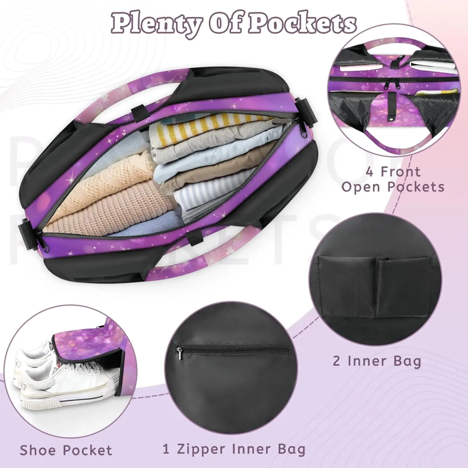 Gym Bag for Women Hearts Stars Duffel Bag with Shoe Compartment and Yoga Mat Holder Portable Weekender Bags Travel Tote Bags