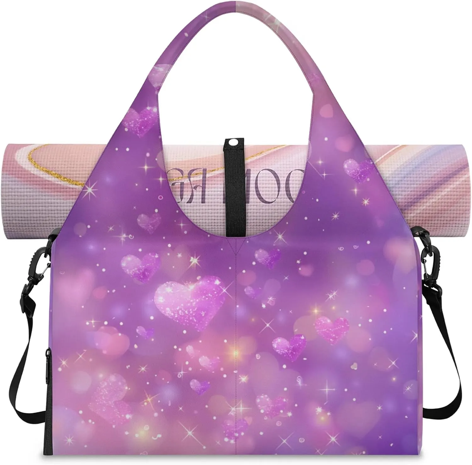 Gym Bag for Women Hearts Stars Duffel Bag with Shoe Compartment and Yoga Mat Holder Portable Weekender Bags Travel Tote Bags