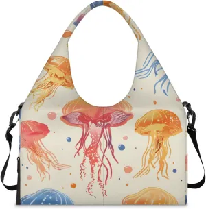 Gym Bag for Women Jellyfish Sea Duffel Bag with Shoe Compartment and Yoga Mat Holder Portable Weekender Bags Travel Tote Bags