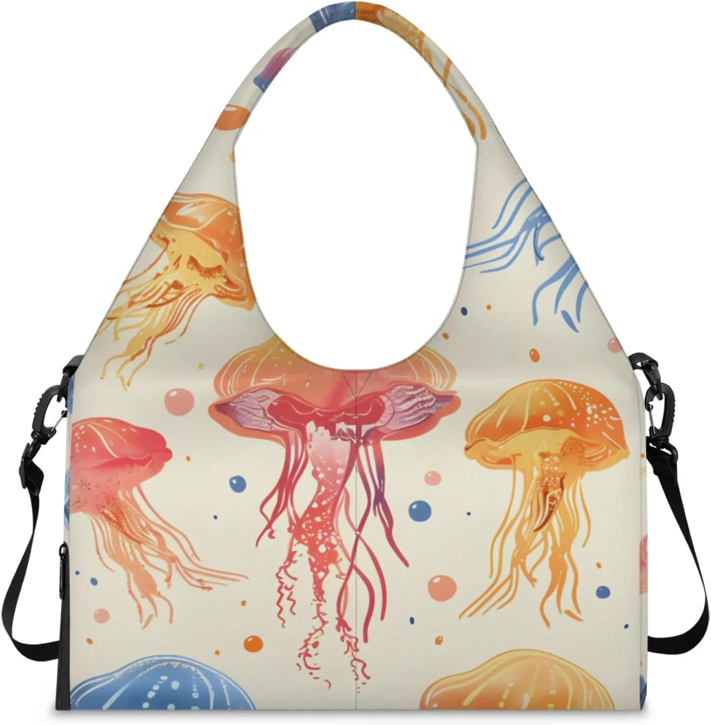 Gym Bag for Women Jellyfish Sea Duffel Bag with Shoe Compartment and Yoga Mat Holder Portable Weekender Bags Travel Tote Bags