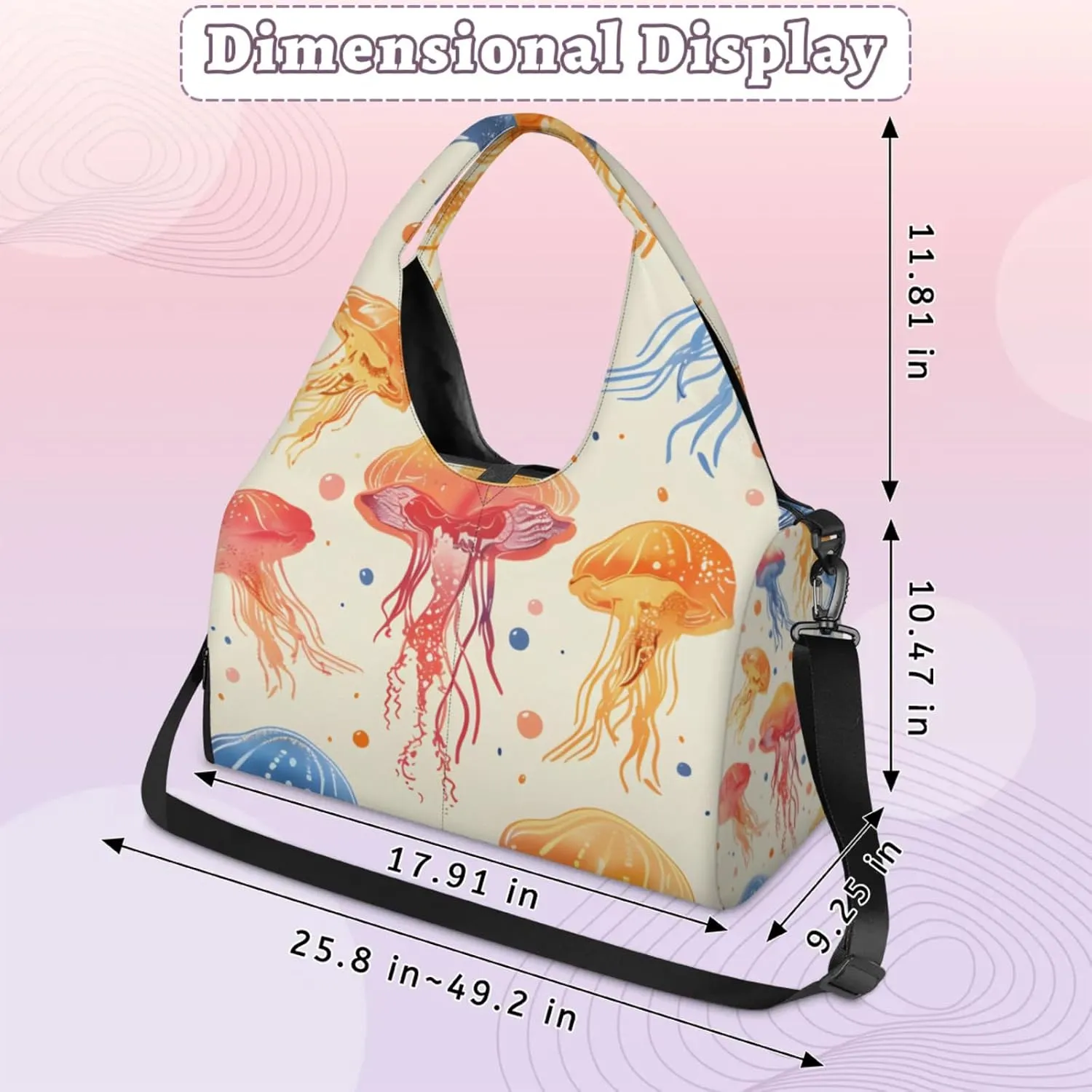 Gym Bag for Women Jellyfish Sea Duffel Bag with Shoe Compartment and Yoga Mat Holder Portable Weekender Bags Travel Tote Bags