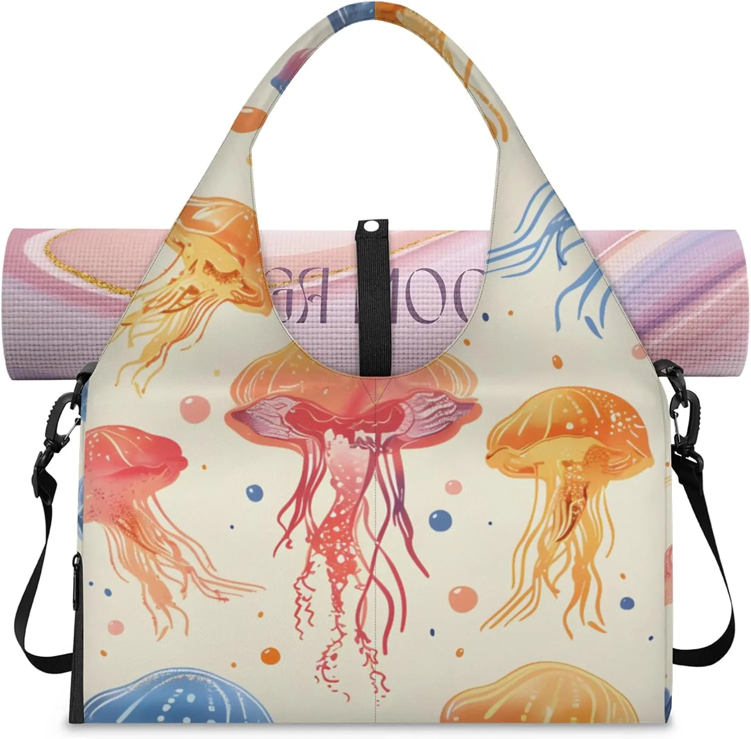 Gym Bag for Women Jellyfish Sea Duffel Bag with Shoe Compartment and Yoga Mat Holder Portable Weekender Bags Travel Tote Bags