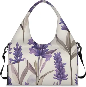 Gym Bag for Women Lavender Themed Duffel Bag with Shoe Compartment and Yoga Mat Holder Portable Weekender Bags Travel Tote Bags