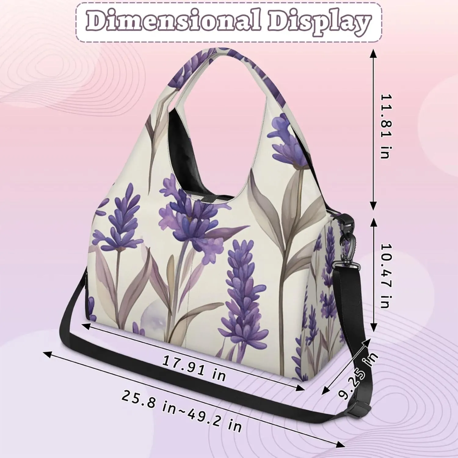 Gym Bag for Women Lavender Themed Duffel Bag with Shoe Compartment and Yoga Mat Holder Portable Weekender Bags Travel Tote Bags