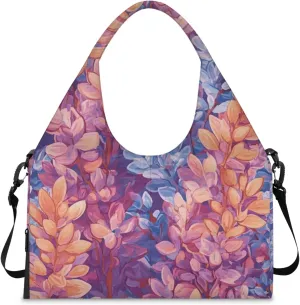 Gym Bag for Women Lavenders Themed Duffel Bag with Shoe Compartment and Yoga Mat Holder Portable Weekender Bags Travel Tote Bags