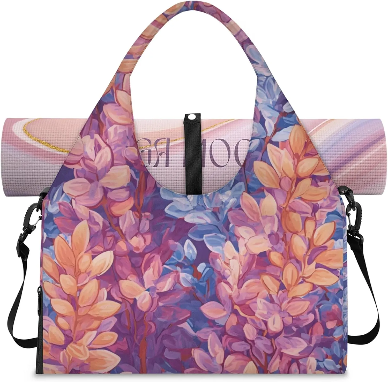 Gym Bag for Women Lavenders Themed Duffel Bag with Shoe Compartment and Yoga Mat Holder Portable Weekender Bags Travel Tote Bags