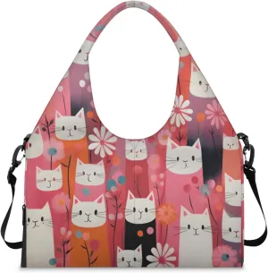Gym Bag for Women Lovely Cats Duffel Bag with Shoe Compartment and Yoga Mat Holder Portable Weekender Bags Travel Tote Bags