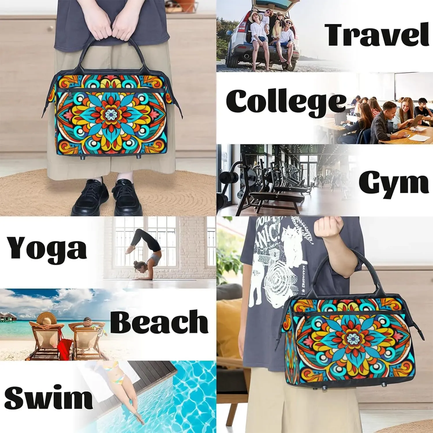 Gym Bag for Women Men, Travel Sports Duffel Bag with Trolley Sleeve Overnight Bag Carry On Tote Bag for Travel Gym Sport