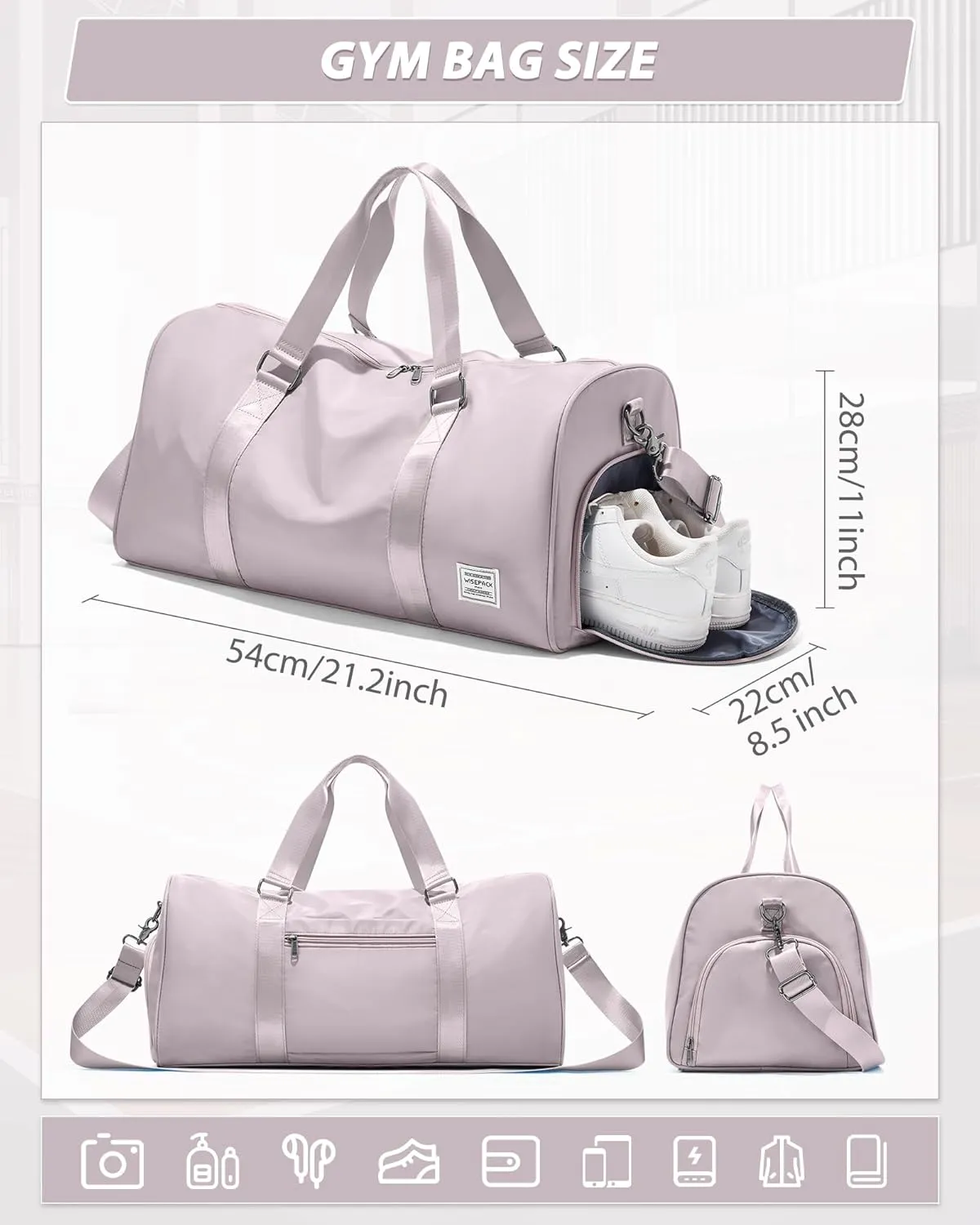 Gym Bag for Women Men with Shoe Compartment,Small Travel Duffle Bags for Traveling Overnight Weekender Bag Personal Item Travel Bag Large Sport Bag Workout Bag Pink