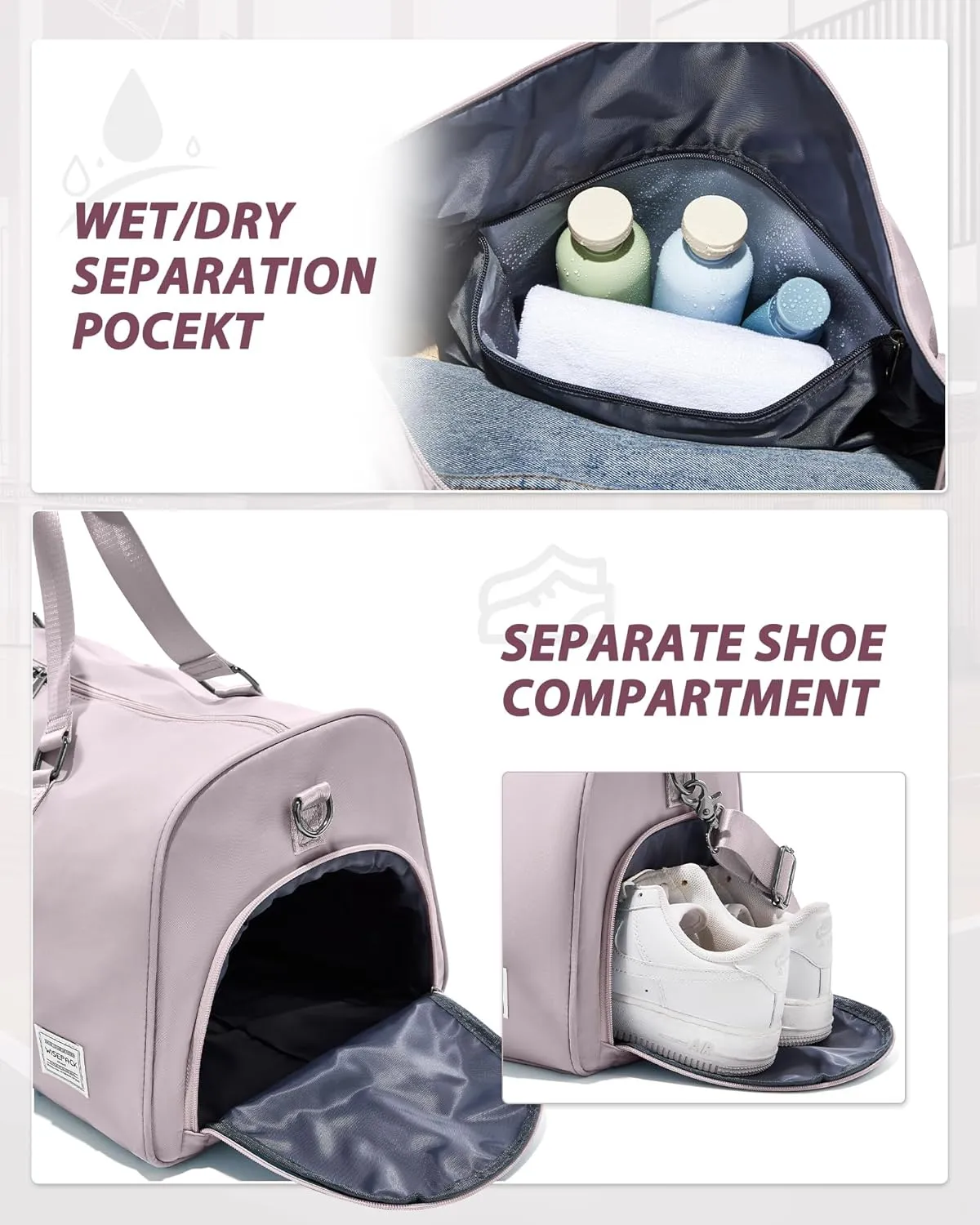 Gym Bag for Women Men with Shoe Compartment,Small Travel Duffle Bags for Traveling Overnight Weekender Bag Personal Item Travel Bag Large Sport Bag Workout Bag Pink