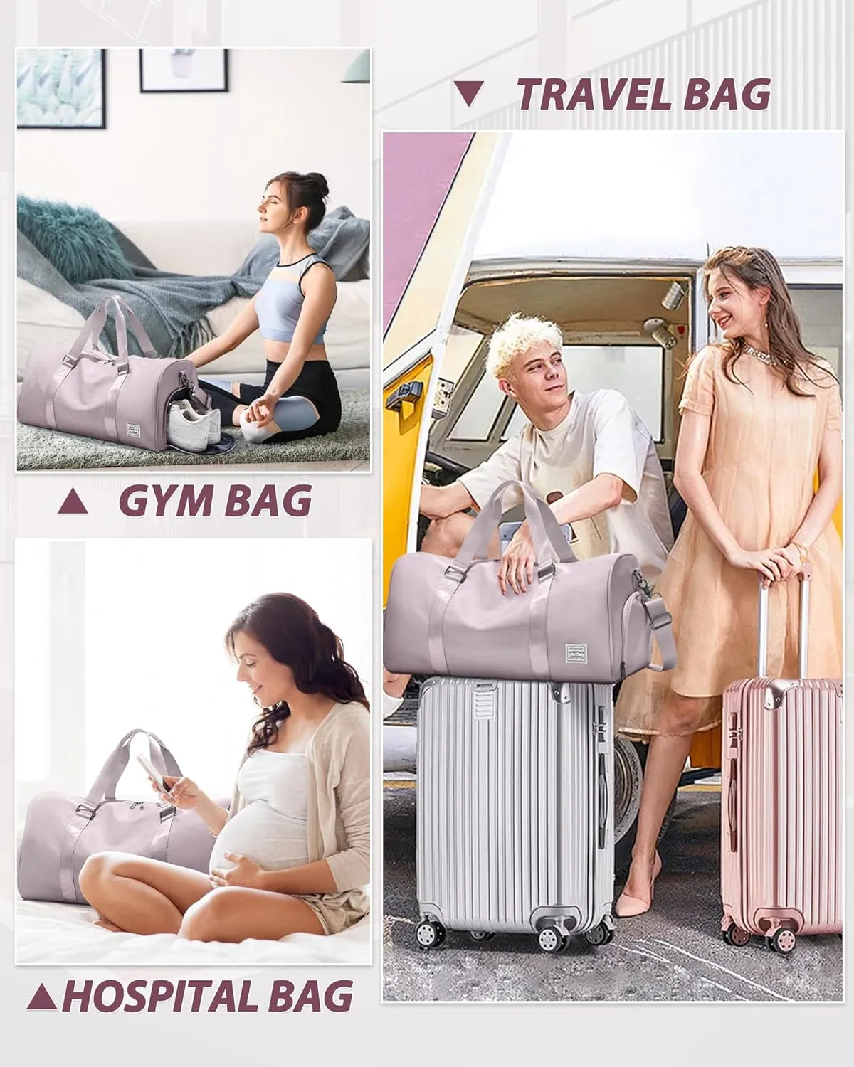 Gym Bag for Women Men with Shoe Compartment,Small Travel Duffle Bags for Traveling Overnight Weekender Bag Personal Item Travel Bag Large Sport Bag Workout Bag Pink