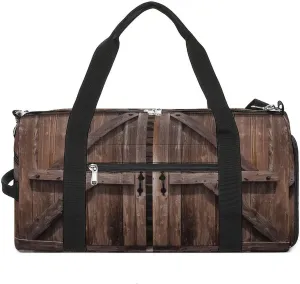 Gym Bag for Women Men,Vintage Wooden Barn Door Print Gym Bag,reusable Gym Bag,gym Bag with Shoe Compartment