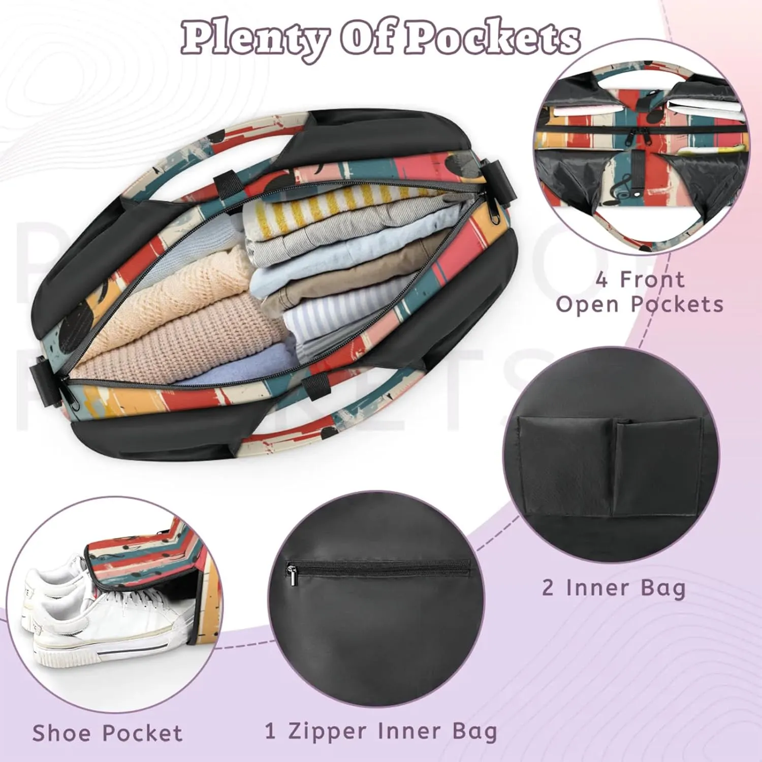 Gym Bag for Women Music Note Duffel Bag with Shoe Compartment and Yoga Mat Holder Portable Weekender Bags Travel Tote Bags