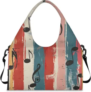 Gym Bag for Women Music Note Duffel Bag with Shoe Compartment and Yoga Mat Holder Portable Weekender Bags Travel Tote Bags