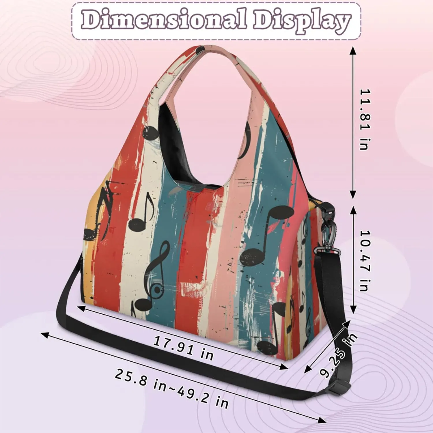 Gym Bag for Women Music Note Duffel Bag with Shoe Compartment and Yoga Mat Holder Portable Weekender Bags Travel Tote Bags