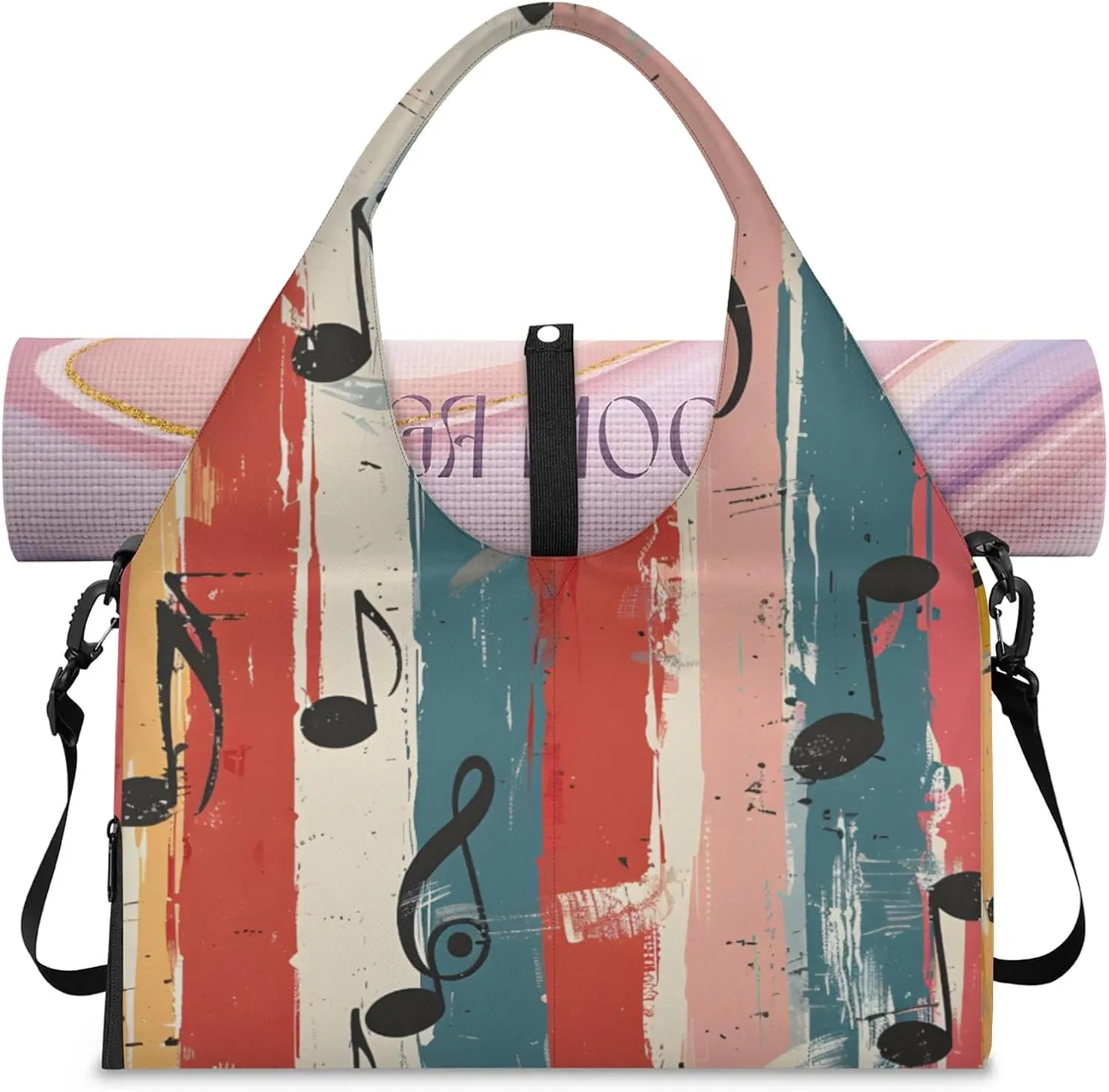 Gym Bag for Women Music Note Duffel Bag with Shoe Compartment and Yoga Mat Holder Portable Weekender Bags Travel Tote Bags