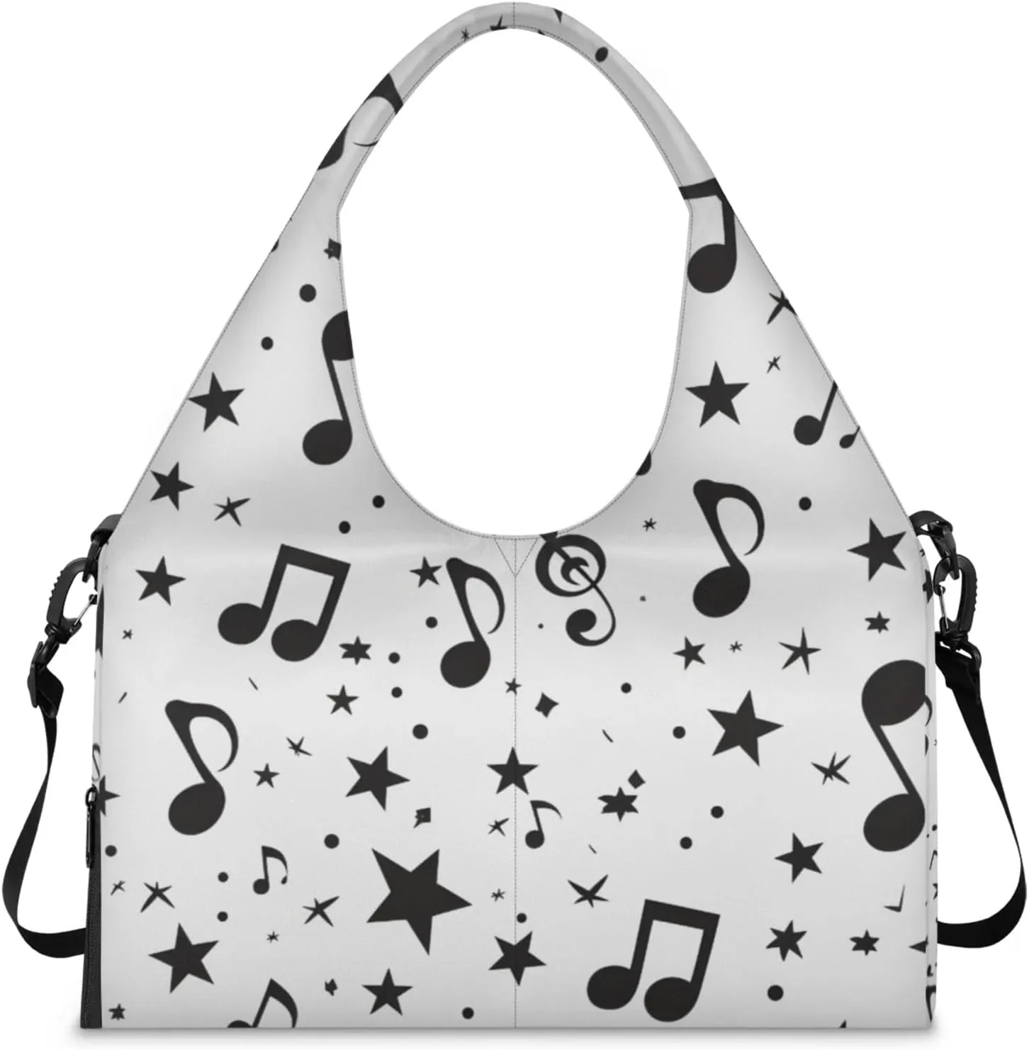 Gym Bag for Women Music Notes Stars Duffel Bag with Shoe Compartment and Yoga Mat Holder Portable Weekender Bags Travel Tote Bags