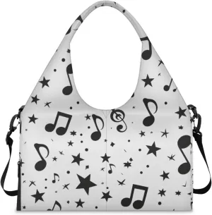 Gym Bag for Women Music Notes Stars Duffel Bag with Shoe Compartment and Yoga Mat Holder Portable Weekender Bags Travel Tote Bags