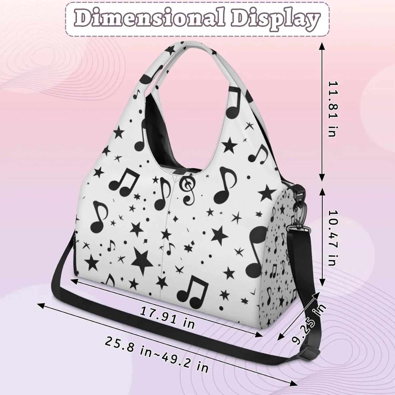Gym Bag for Women Music Notes Stars Duffel Bag with Shoe Compartment and Yoga Mat Holder Portable Weekender Bags Travel Tote Bags