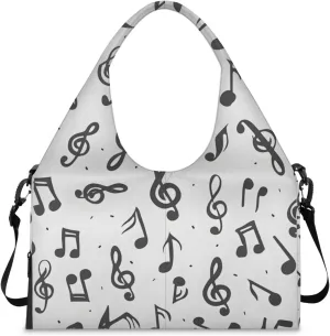 Gym Bag for Women Notes Music Duffel Bag with Shoe Compartment and Yoga Mat Holder Portable Weekender Bags Travel Tote Bags