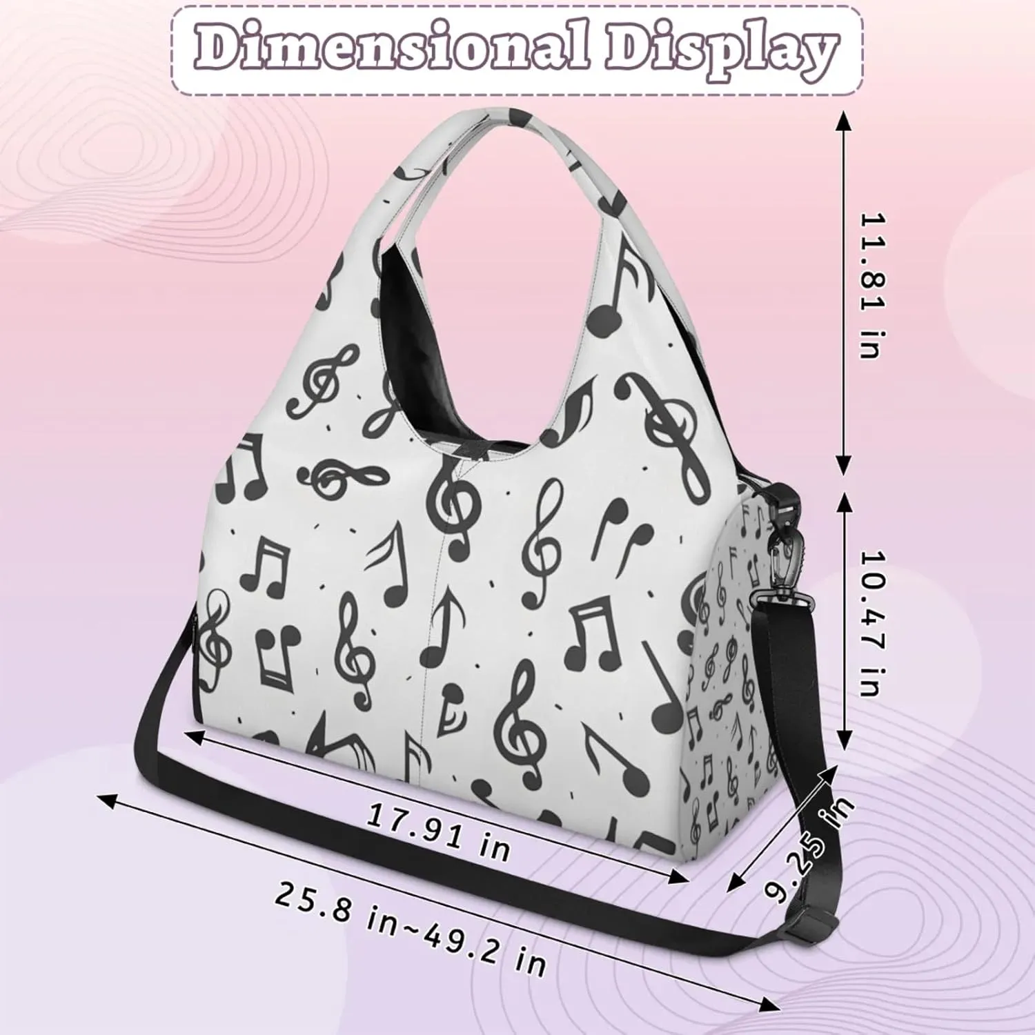 Gym Bag for Women Notes Music Duffel Bag with Shoe Compartment and Yoga Mat Holder Portable Weekender Bags Travel Tote Bags