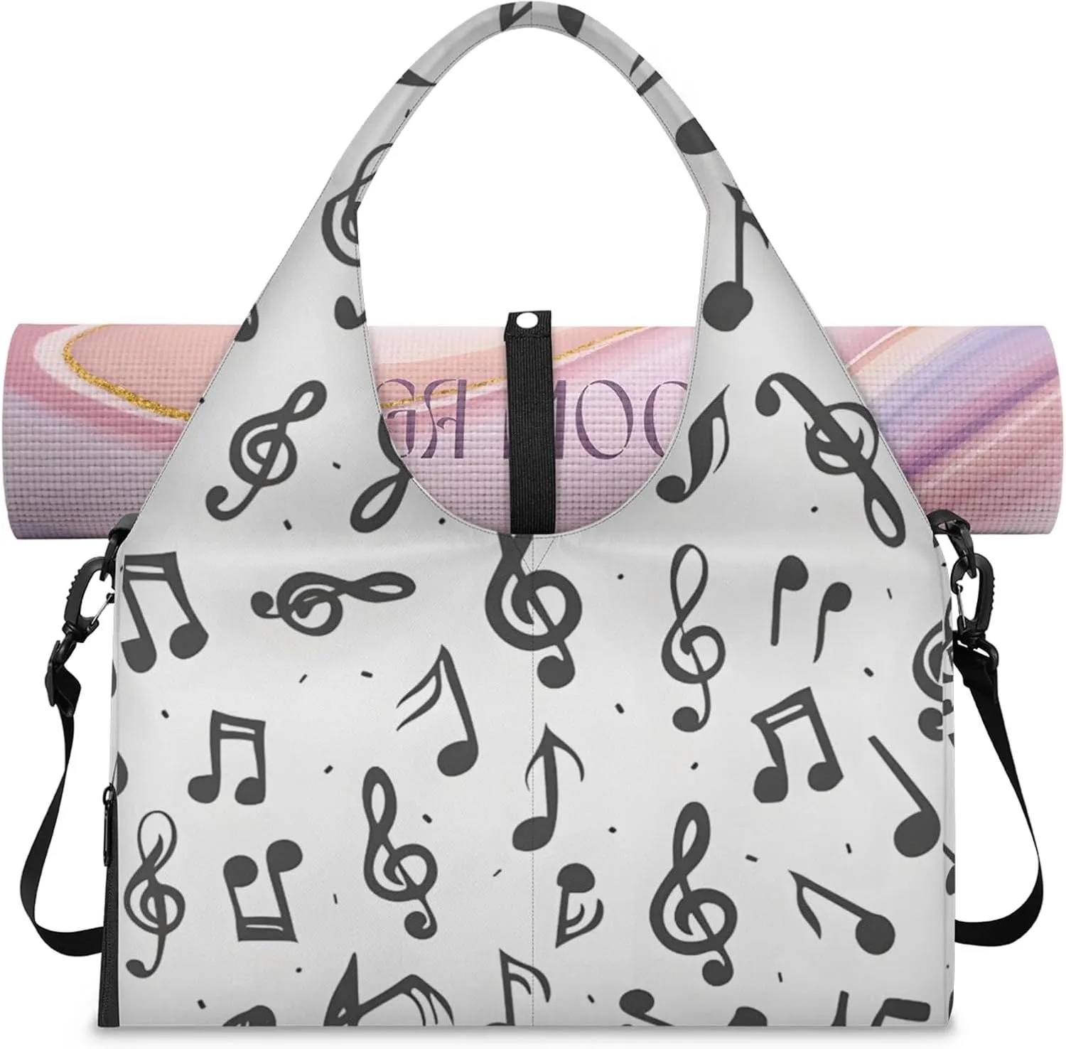 Gym Bag for Women Notes Music Duffel Bag with Shoe Compartment and Yoga Mat Holder Portable Weekender Bags Travel Tote Bags