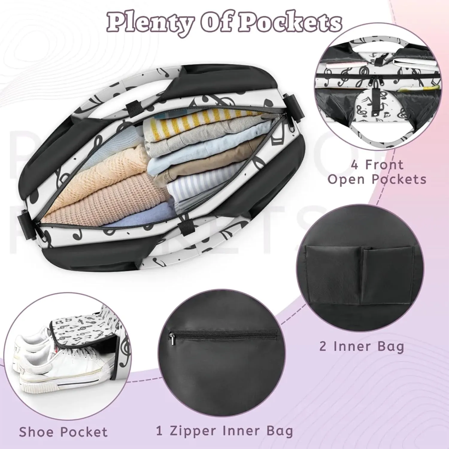 Gym Bag for Women Notes Music Duffel Bag with Shoe Compartment and Yoga Mat Holder Portable Weekender Bags Travel Tote Bags