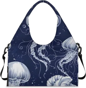 Gym Bag for Women Ocean Jellyfish Theme Duffel Bag with Shoe Compartment and Yoga Mat Holder Portable Weekender Bags Travel Tote Bags