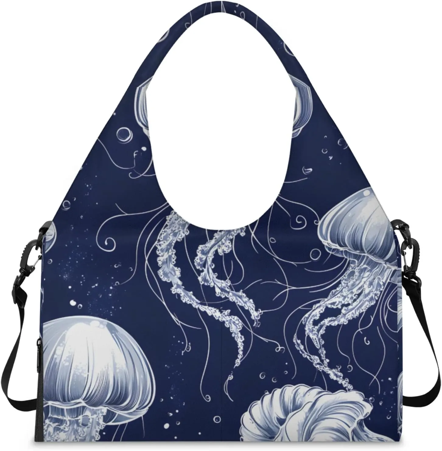 Gym Bag for Women Ocean Jellyfish Theme Duffel Bag with Shoe Compartment and Yoga Mat Holder Portable Weekender Bags Travel Tote Bags
