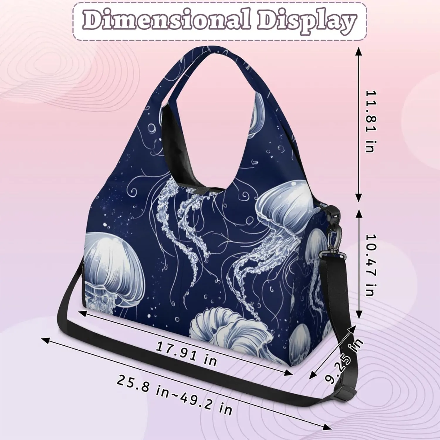 Gym Bag for Women Ocean Jellyfish Theme Duffel Bag with Shoe Compartment and Yoga Mat Holder Portable Weekender Bags Travel Tote Bags